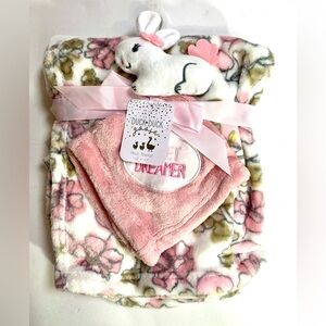 Duck Duck Goose Bunny Floral Sweet Dreamer Baby Blanket with Bunny Lovey - NWT